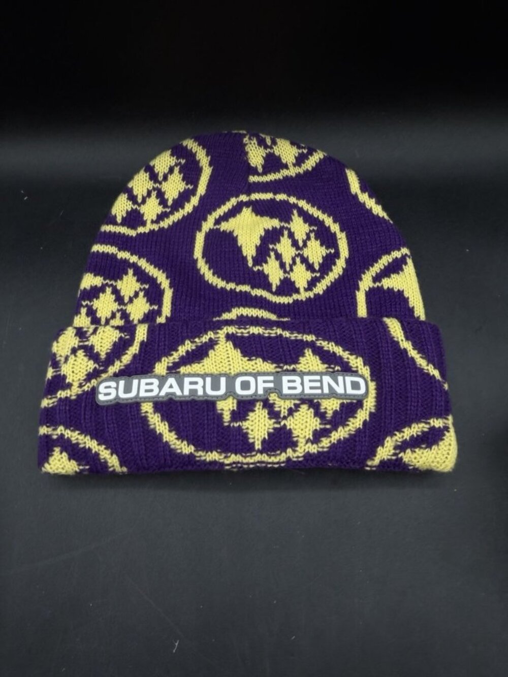 Subaru Of Bend Central Oregon Purple Yellow Beanie Hat